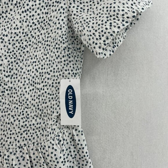 Old Navy Blouse Women's XS White Black Smocked Polka Dot Off the Shoulder Peplum - Picture 7 of 10